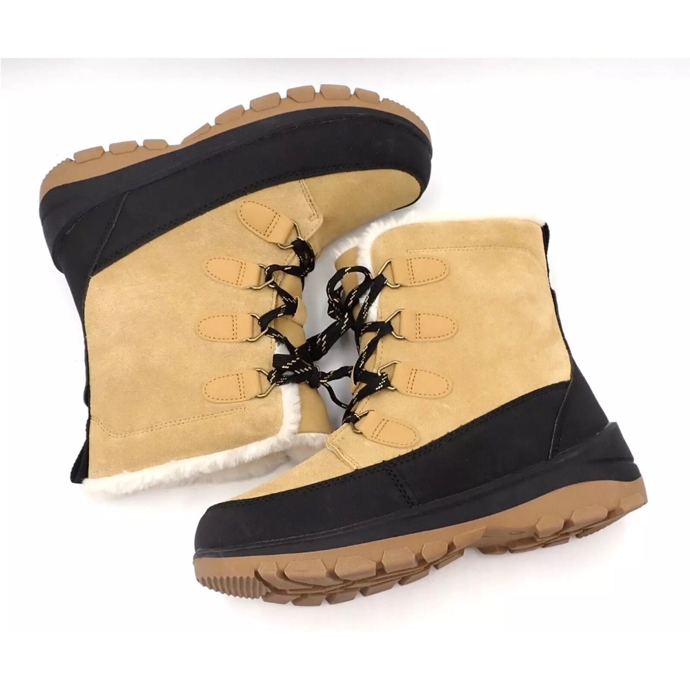 Nubuck Leather And Faux Fur Winter Boots Target Brand Tan Snow Warm - Picture 4 of 9
